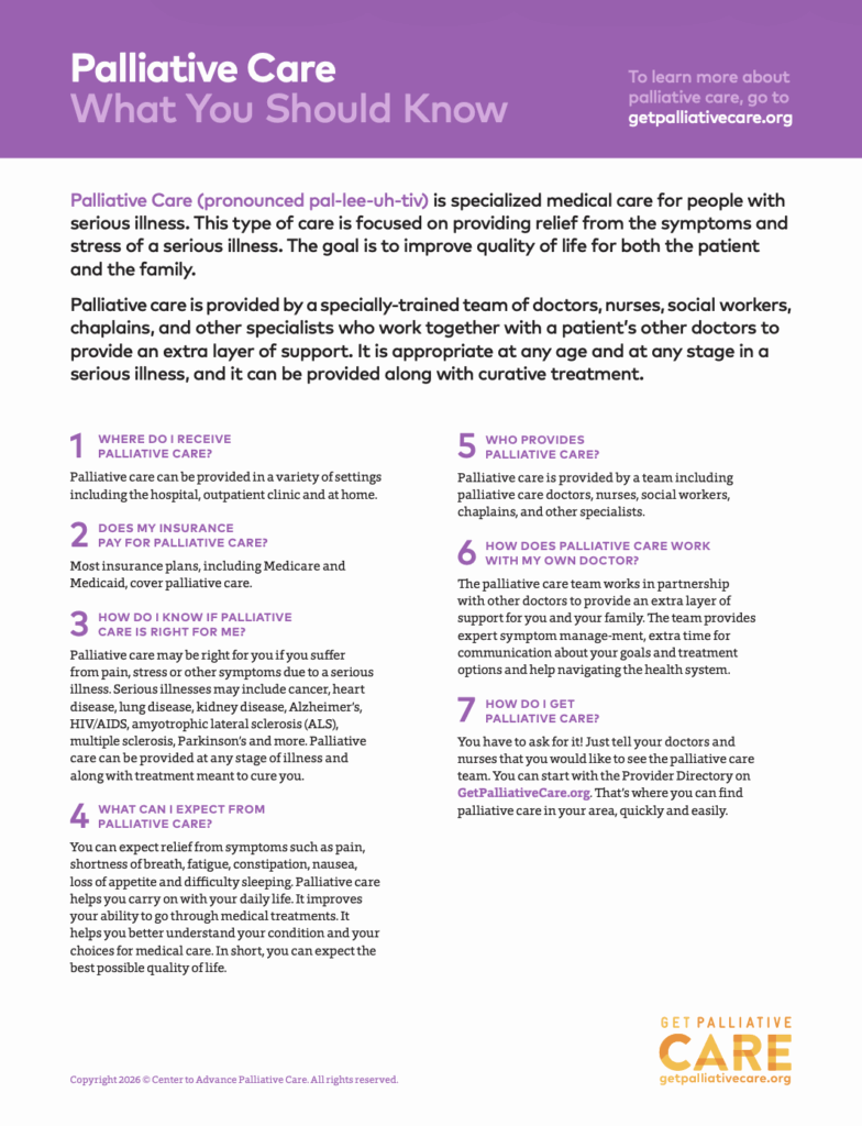 Download the handout, Palliative Care: What You Should Know.